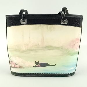 Brighton Leather Handbag Purse Black Cat Resting Landscape Print D165011